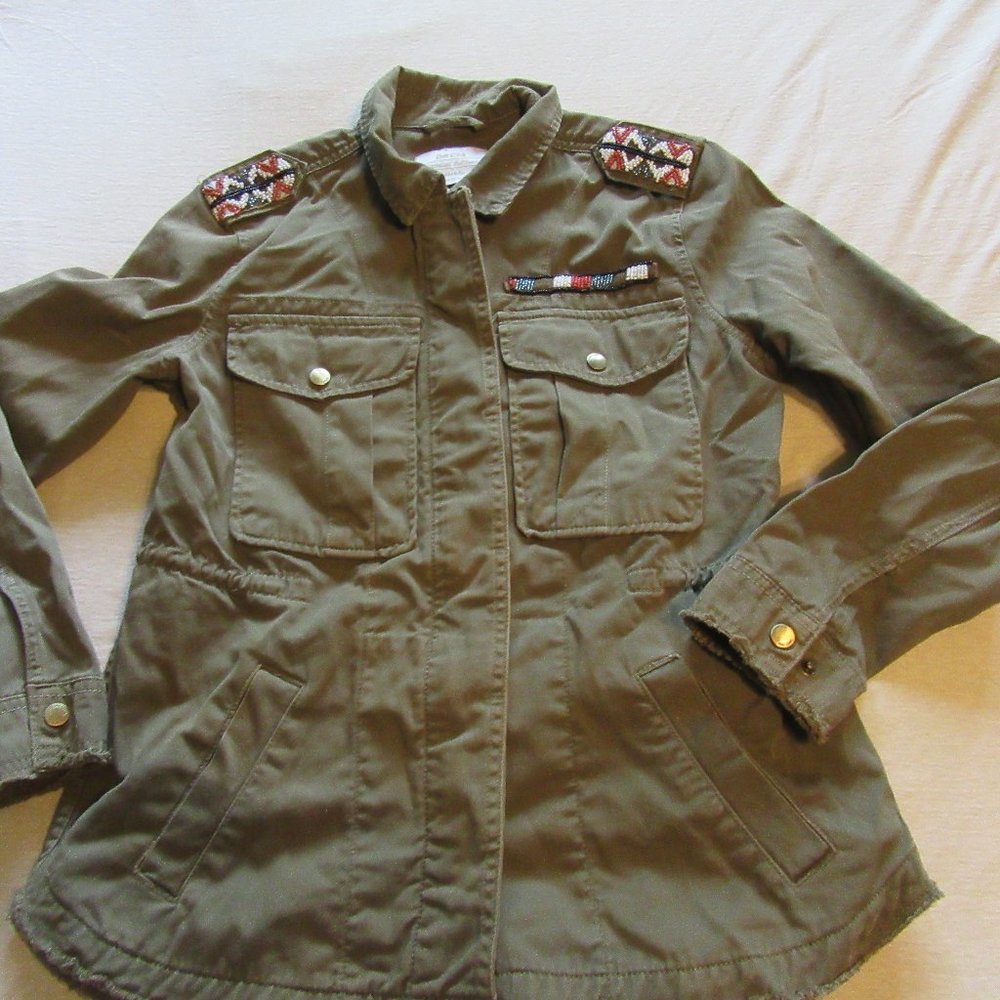 Bershka Olive Green Military Utility Jacket with Embroidered Patches